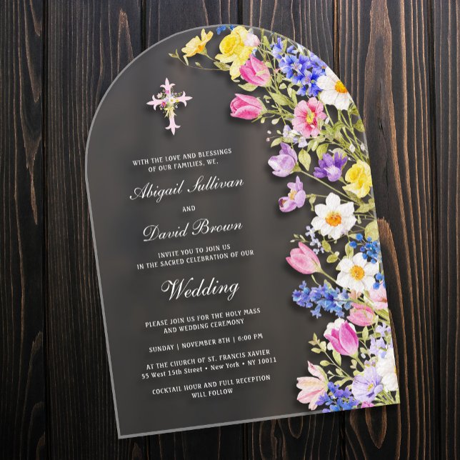 Fresh Meadow Flowers Arch Wedding Acrylic Invitations (Creator Uploaded)