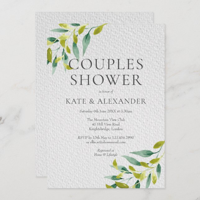 Fresh Meadow Leaves Couples Shower Invitation (Front/Back)