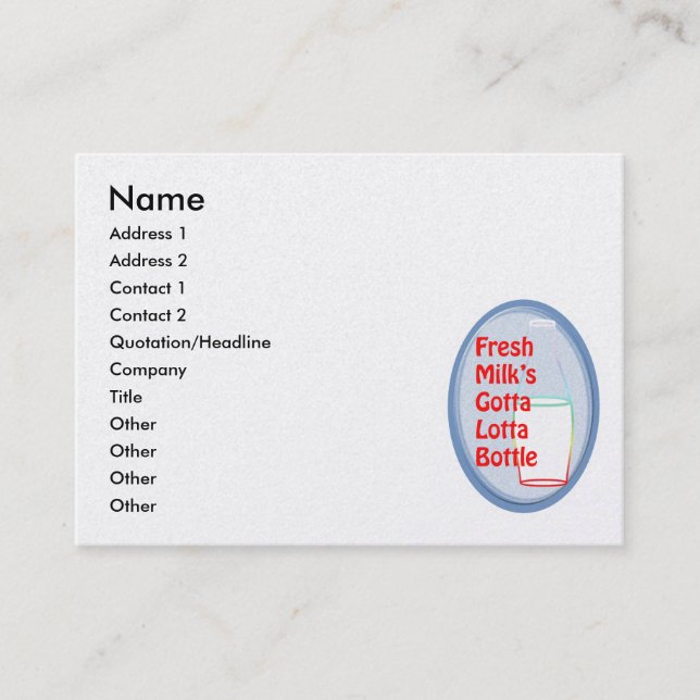 Fresh Milk's Gotta Lotta Bottle Business Card (Front)