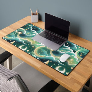 Fresh Mint Green Celestial Moon for Calm Workspace Desk Mat