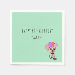 Fresh Mint Green - Corgi Birthday Customizable Napkin