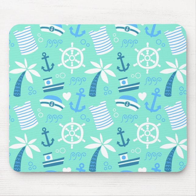 Fresh mint nautical sailor pattern mouse pad (Front)