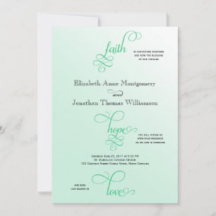 Fresh Mint Script Faith Hope & Love Wedding Invitation