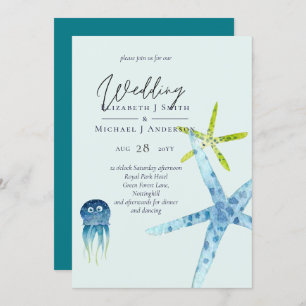 Fresh Modern Beach Ocean Life Mariages Invitations