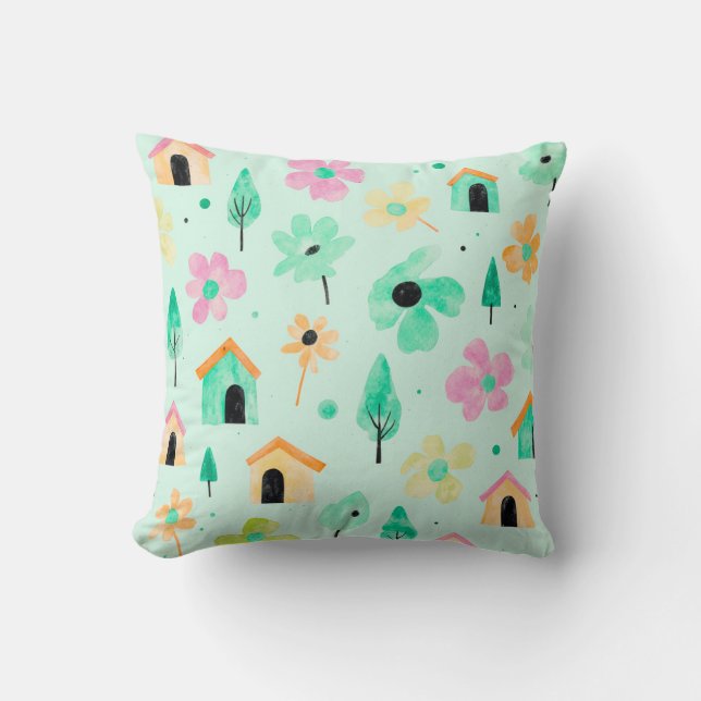 Fresh Modern Floral Pattern Pillow (Front)