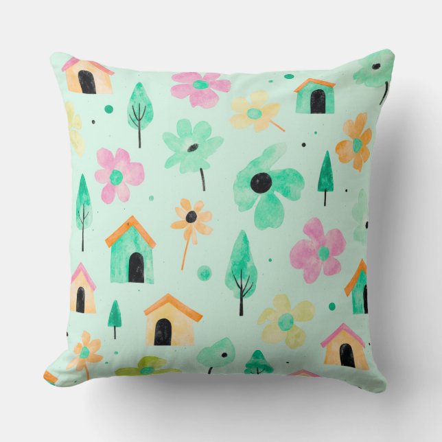Fresh Modern Floral Pattern Pillow (Front)