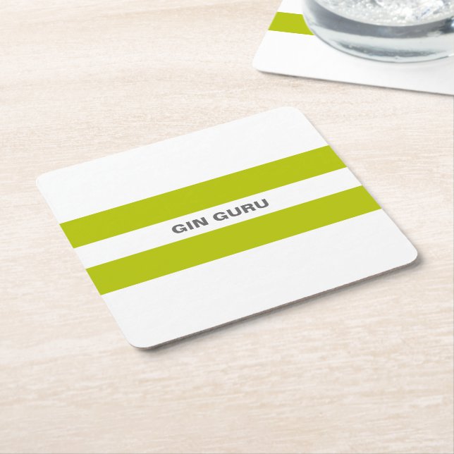 Fresh Modern Lime Green Stripes Gin Guru Square Paper Coaster (Angled)