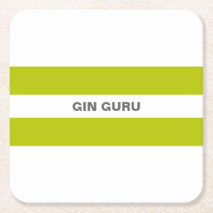 Fresh Modern Lime Green Stripes Gin Guru Square Paper Coaster