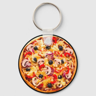 Fresh Mushrooms Topping Pizza Theme Keychain