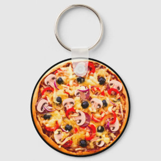 Fresh Mushrooms Topping Pizza Theme Keychain