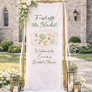 Fresh Off Market Bridal Shower Banner, Rustic Gard Banner