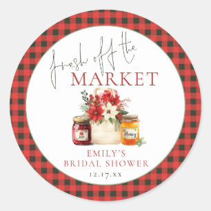 Fresh Off Market Red Green Gingham Bridal Shower Classic Round Sticker