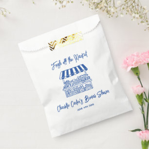 Fresh Off The Market Blue Hand Drawn Bridal Shower Favour Bag