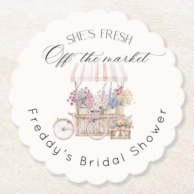 Fresh Off the Market Boho Flower Cart Bridal Paper Coaster (Front)