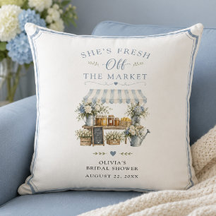Fresh Off The Market Bridal Shower Blue And White Throw Pillow