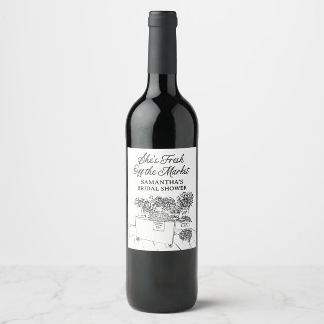 Fresh Off The Market Bridal Shower, Farmers Market Wine Label (Front)