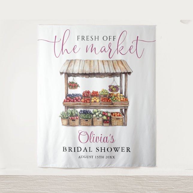 Fresh Off The Market Bridal Shower Photo Backdrop Tapestry (Front)