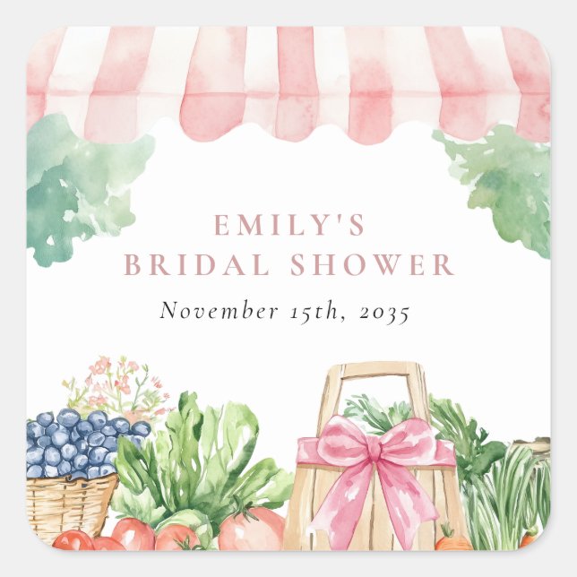 Fresh Off The Market Bridal Shower Square Sticker (Front)