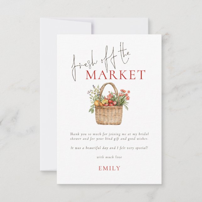 Fresh off the Market Bridal Shower Thank You Card (Front)