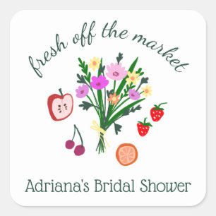 FRESH OFF THE MARKET Cute Custom Bridal Shower Square Sticker