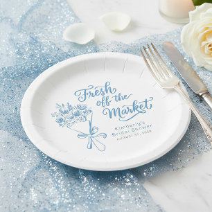 Fresh Off The Market Dusty Blue Bridal Shower Paper Plate