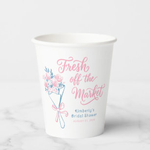 Fresh Off The Market Dusty Blue Pink Bridal Shower Paper Cups