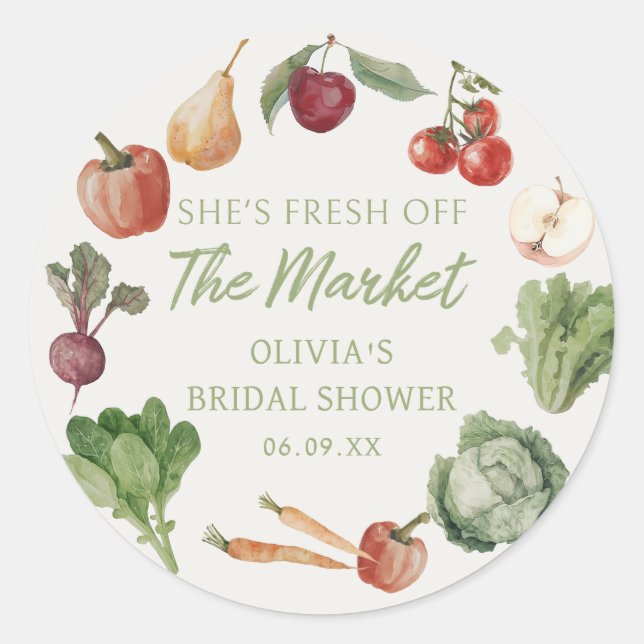 Fresh Off The Market Farmers Market Bridal Shower Classic Round Sticker (Front)