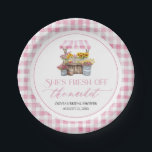 Fresh Off The Market Farmers Market Bridal Shower Paper Plate<br><div class="desc">She Is Fresh Off The Market and ready to celebrate in style! 🛒🌸🍽️ These charming bridal shower paper plates feature soft pink wildflowers, vintage farmers market flair, and a sweet pink gingham background — the perfect combo of rustic and romantic! Ideal for serving treats, snacks, or cake, they add a...</div>