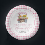 Fresh Off The Market Farmers Market Bridal Shower Paper Plate<br><div class="desc">She Is Fresh Off The Market and ready to celebrate in style! 🛒🌸🍽️ These charming bridal shower paper bowls feature soft pink wildflowers, vintage farmers market flair, and a sweet pink gingham background — the perfect combo of rustic and romantic! Ideal for serving treats, snacks, or cake, they add a...</div>