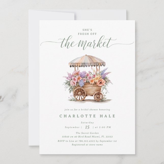 Fresh Off the Market Floral Bridal Shower Invitation (Front)