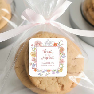 Fresh off the Market Floral Bridal Shower  Square Sticker
