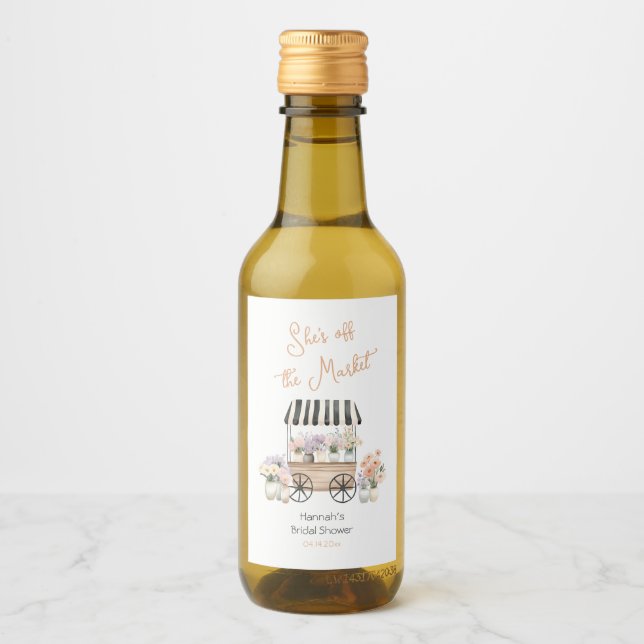 Fresh Off The Market Floral Bridal Shower Wine Label (Front)