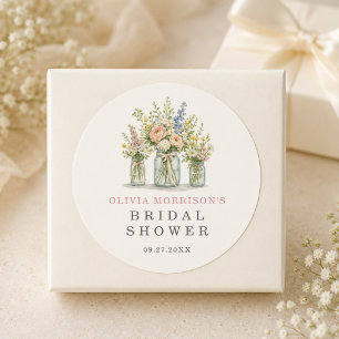 Fresh Off the Market Floral Jar Bridal Shower  Classic Round Sticker