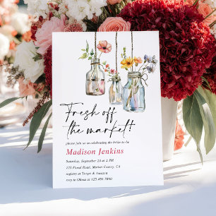 Fresh Off The Market Floral Jar Bridal Shower Invitation