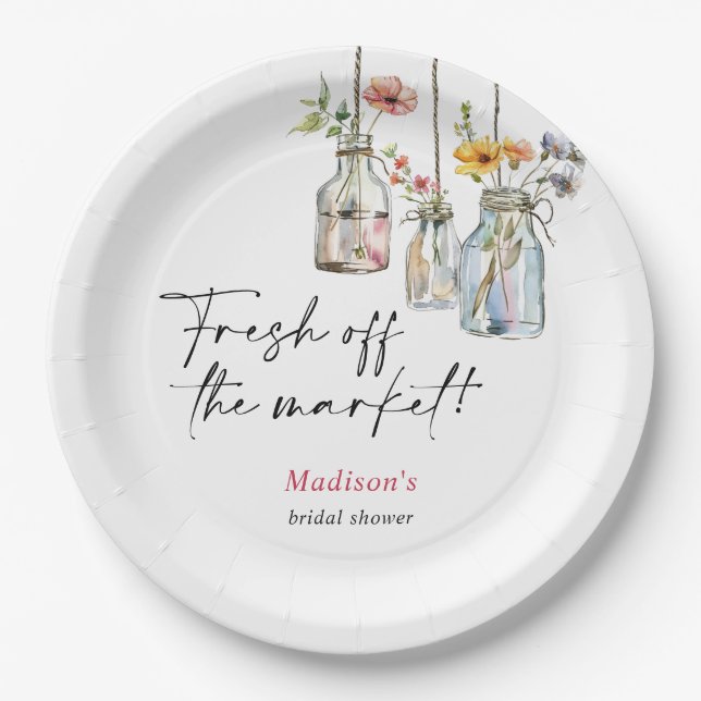 Fresh Off The Market Floral Jar Bridal Shower Paper Plate (Front)