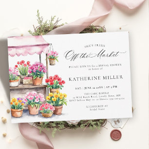 Fresh Off the Market Floral Pink Bridal Shower Invitation