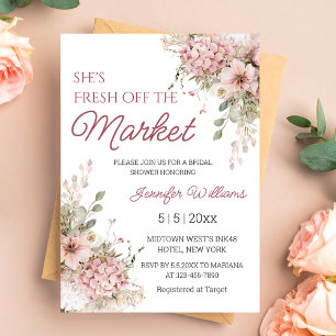 fresh off the market floral pink bridal shower  invitation