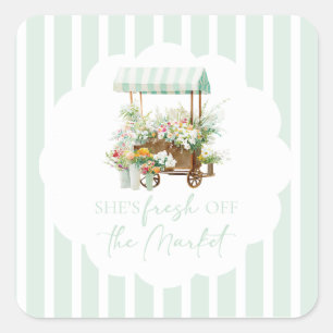 Fresh off the Market Flower Cart Bridal Shower Square Sticker