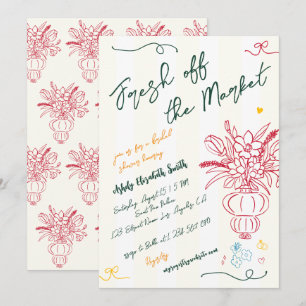 Fresh Off The Market Fun Hand Drawn Bridal Shower Invitation