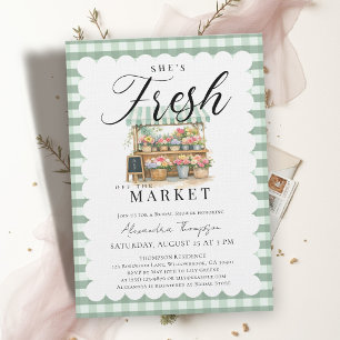Fresh Off the Market Green Gingham Bridal Shower Invitation