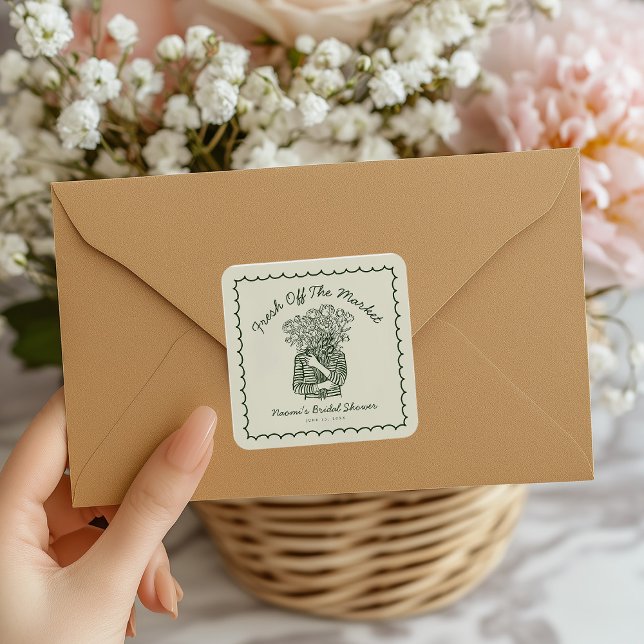 Fresh Off The Market Hand Drawn Bridal Shower Square Sticker (Creator Uploaded)