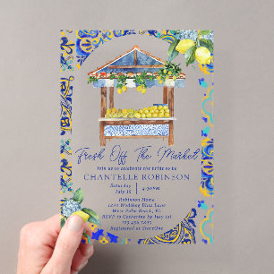 Fresh Off The Market Italian Lemon Bridal Shower Acrylic Invitations