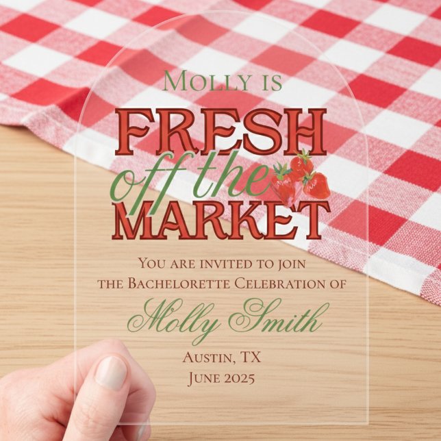 Fresh Off the Market – Personalized Modern Bridal Acrylic Invitations (Celebrate your newly-engaged status in style with this elegant “Fresh Off the Market” design!)