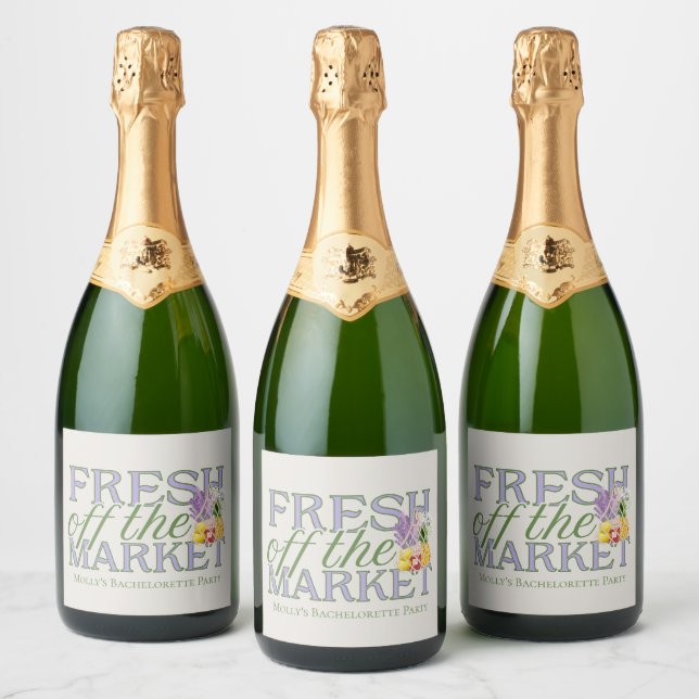 Fresh Off the Market – Personalized Modern Bridal Sparkling Wine Label (Bottles)