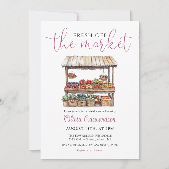 Fresh Off The Market Photo QR Code Bridal Shower Invitation (Front)