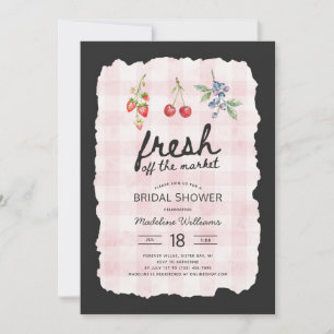 Fresh Off the Market Pink Gingam Bridal Shower Invitation