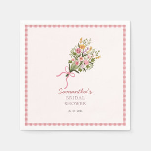Fresh off the market pink gingham welcome sign napkin