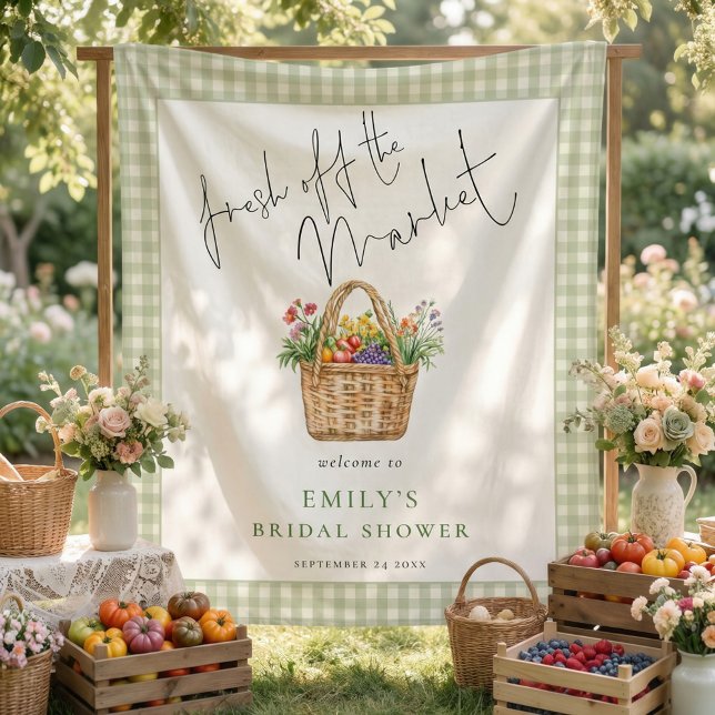 Fresh off the Market Sage Gingham Welcome Tapestry (Creator Uploaded)