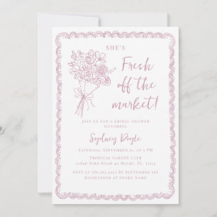 Fresh Off the Market Whimsical Bridal Shower Pink Invitation