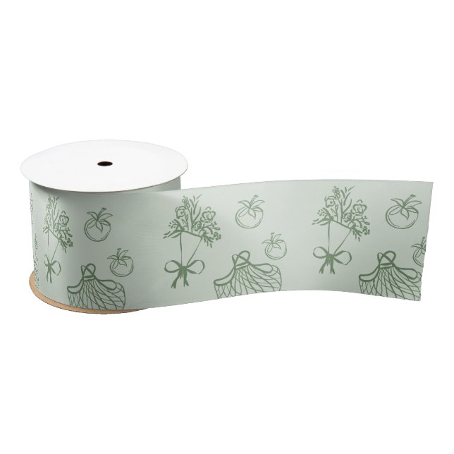Fresh Off the Market Whimsical Sage green Satin Ribbon (Spool)
